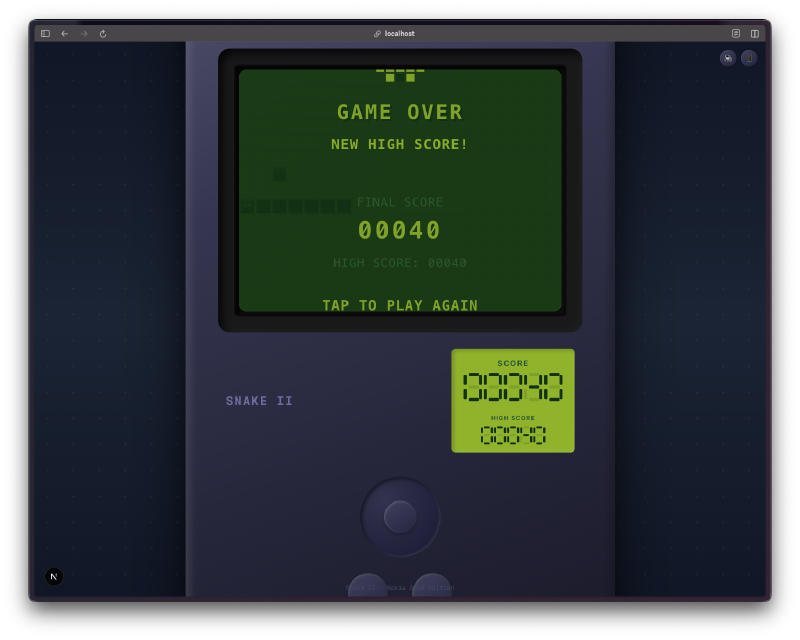 Game over screen with high score