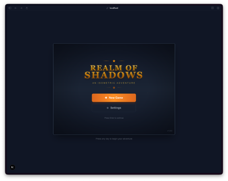 Écran titre avec la marque Realm of Shadows