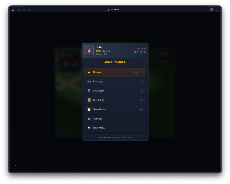 Pause menu