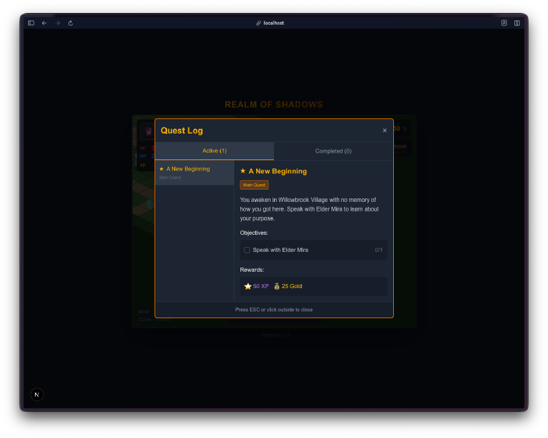 Quest log showing active quest