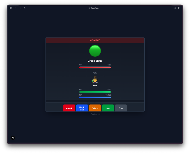 Combat with action buttons highlighted