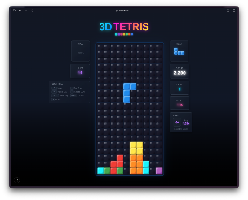 3D Tetris mid-game