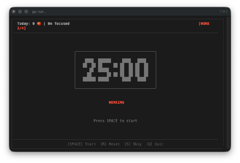 Pomodoro timer ready to start