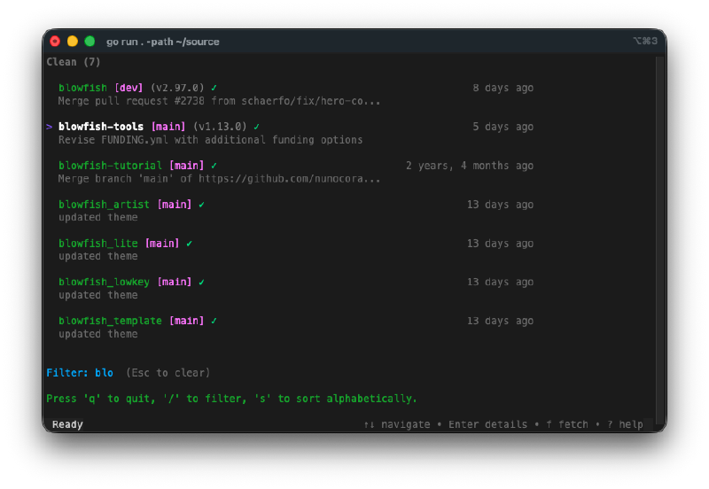 GitDash with a repo selected