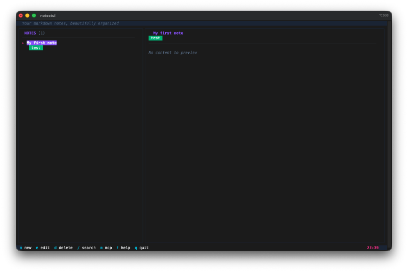 Notes list with preview panel