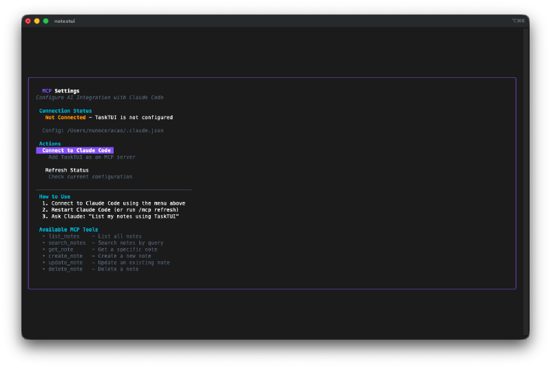 MCP settings screen - not connected