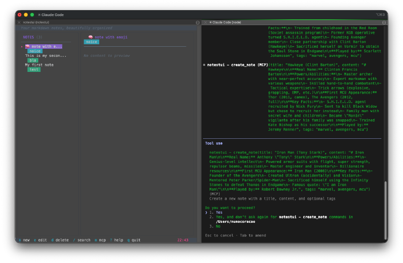 Claude Code bulk-creating Marvel character notes