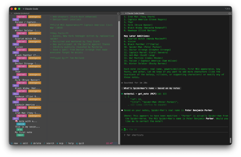Claude Code querying notes through MCP