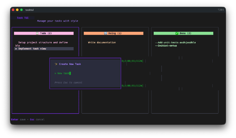 Creating a new task with title and description fields