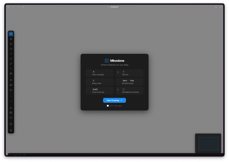 Welcome screen with shortcuts