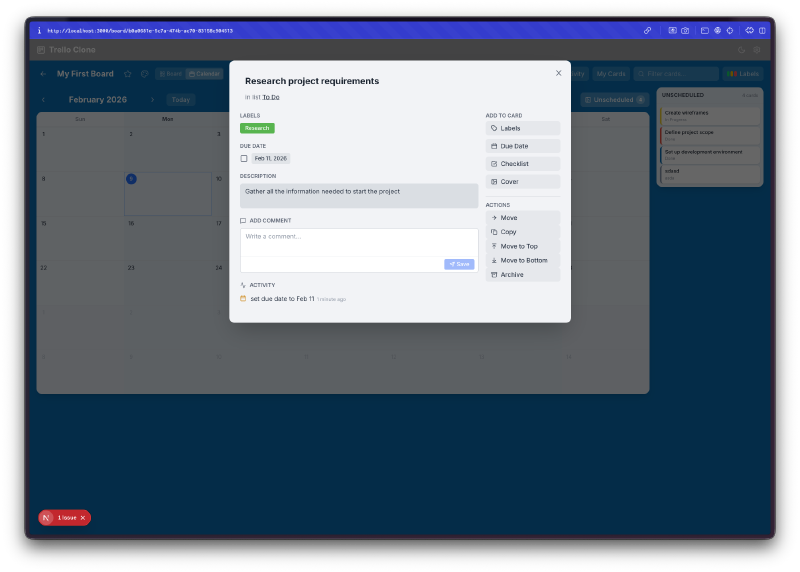 Card detail from calendar