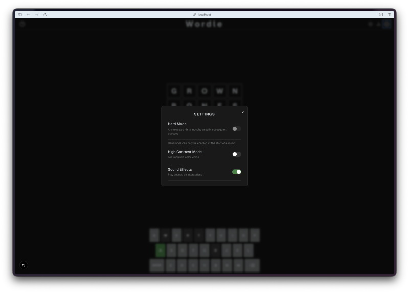 Settings with hard mode and colorblind mode