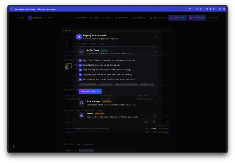 Deploy modal - Netlify