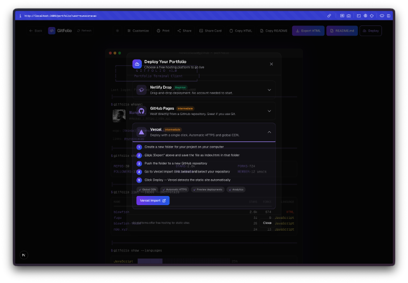 Deploy modal - Vercel