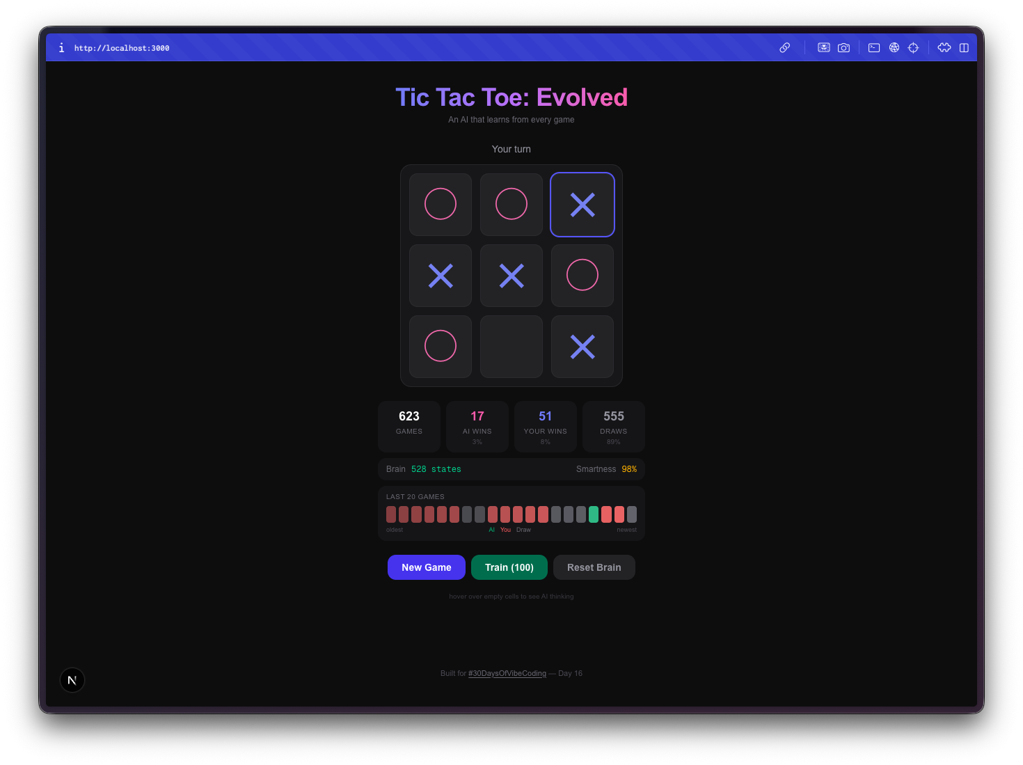 30 Days of Vibe Coding - Day 16 - Tic-Tac-Toe: Evolved