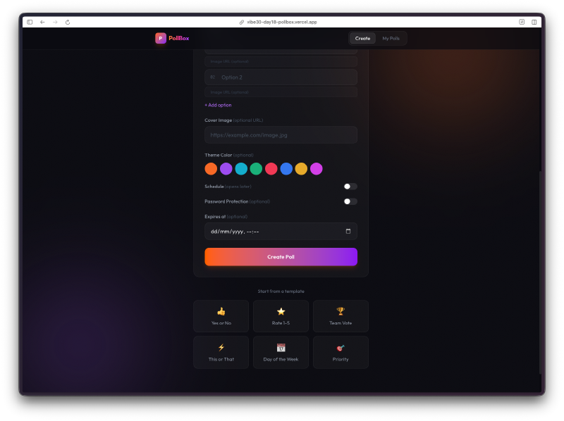Creation options with themes and templates