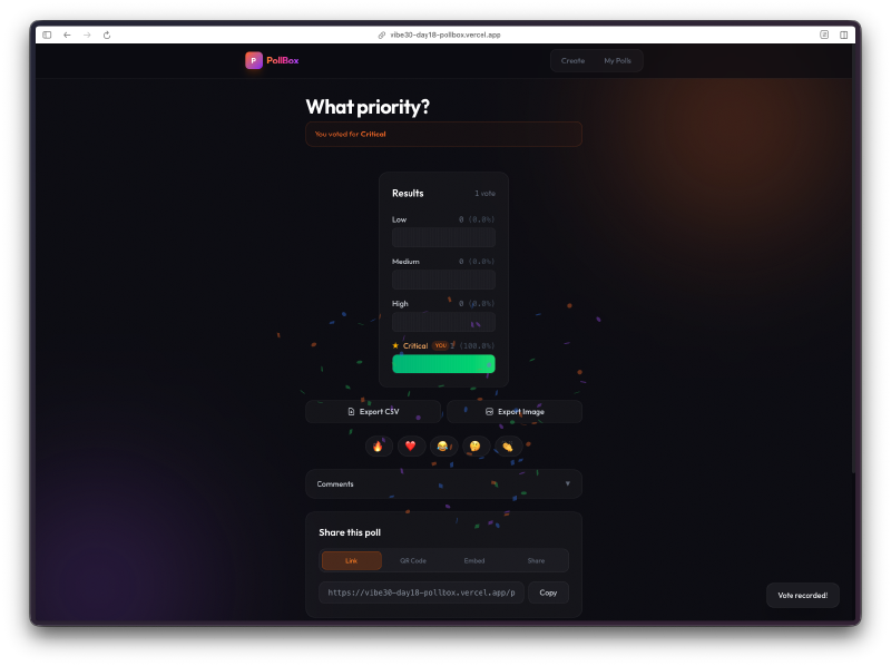 Live results with confetti