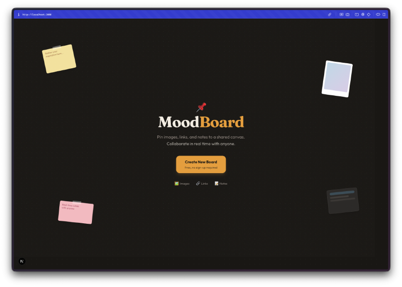 Página de inicio de MoodBoard
