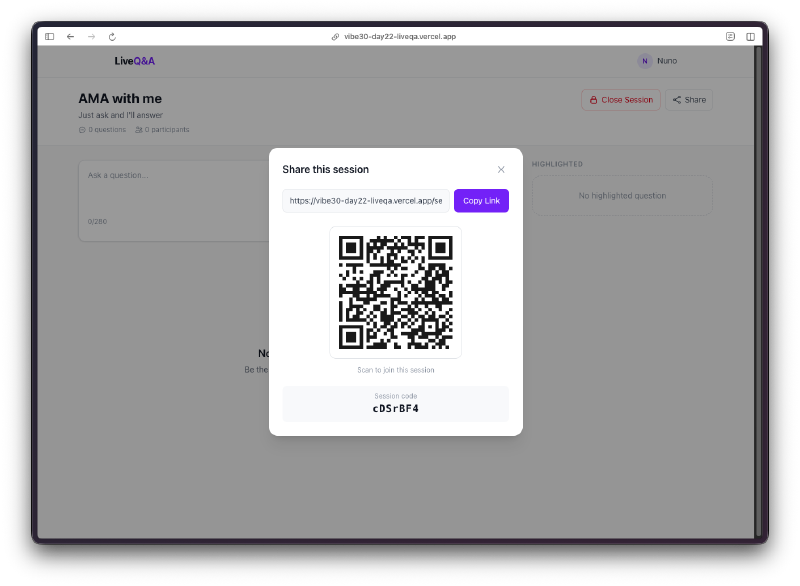 Share modal with QR code