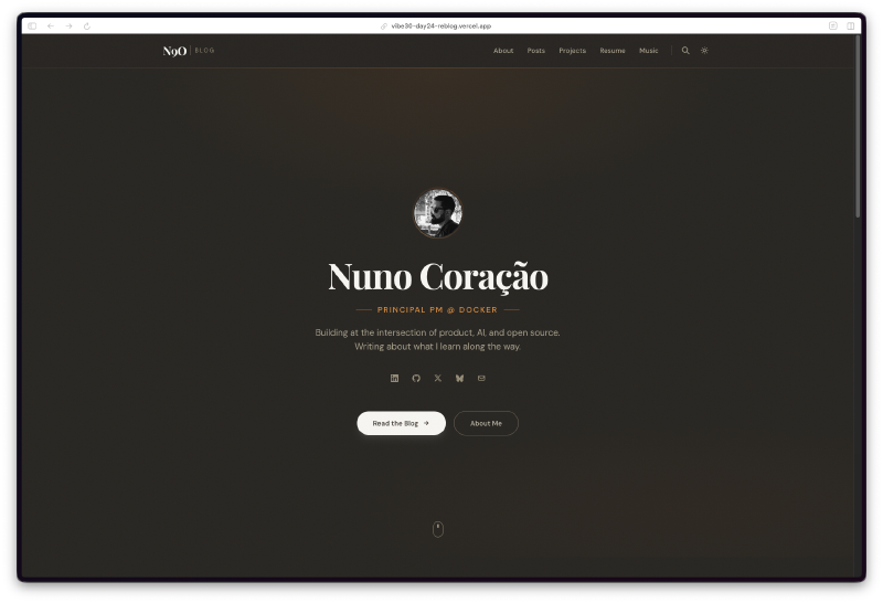 Homepage in dark mode
