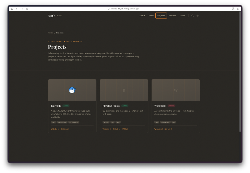 Projects page