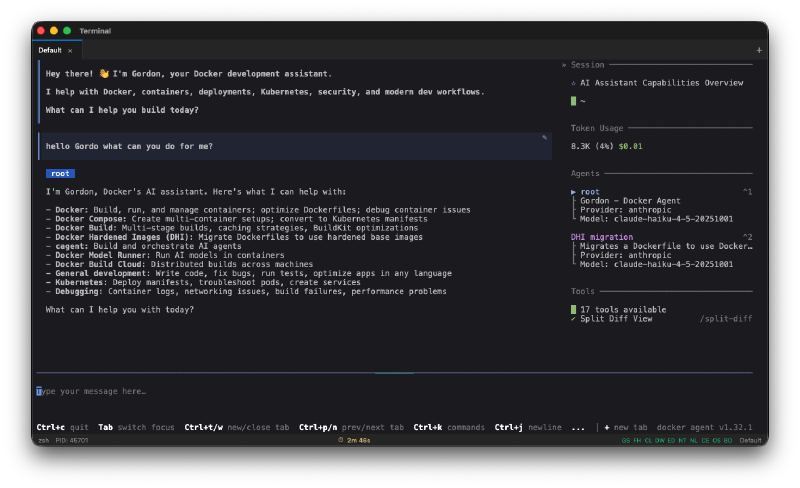 Docker AI assistant expanded view