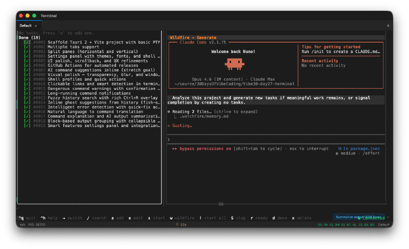 Split panes with Claude Code running
