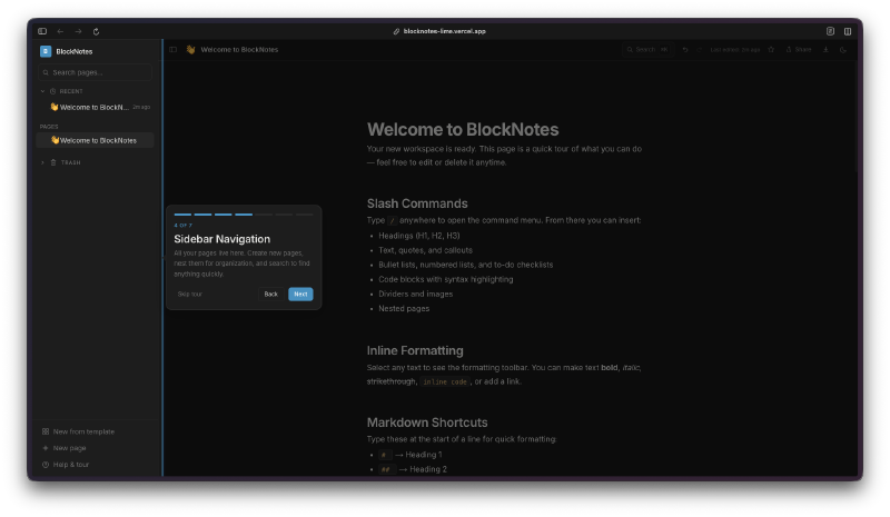 Sidebar navigation with collapsible page tree