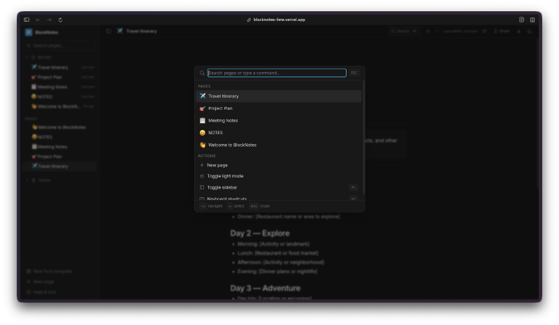 Command palette for quick navigation
