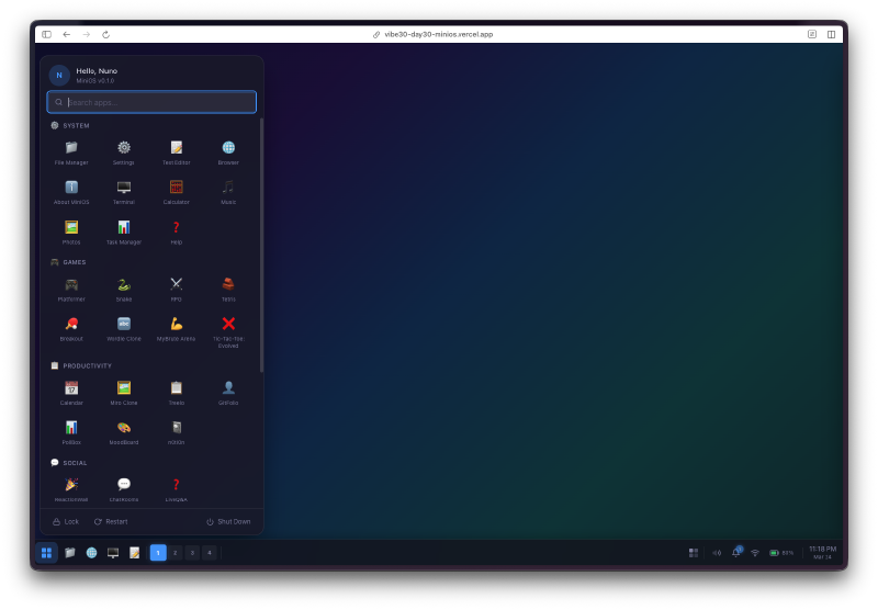 Start menu and taskbar
