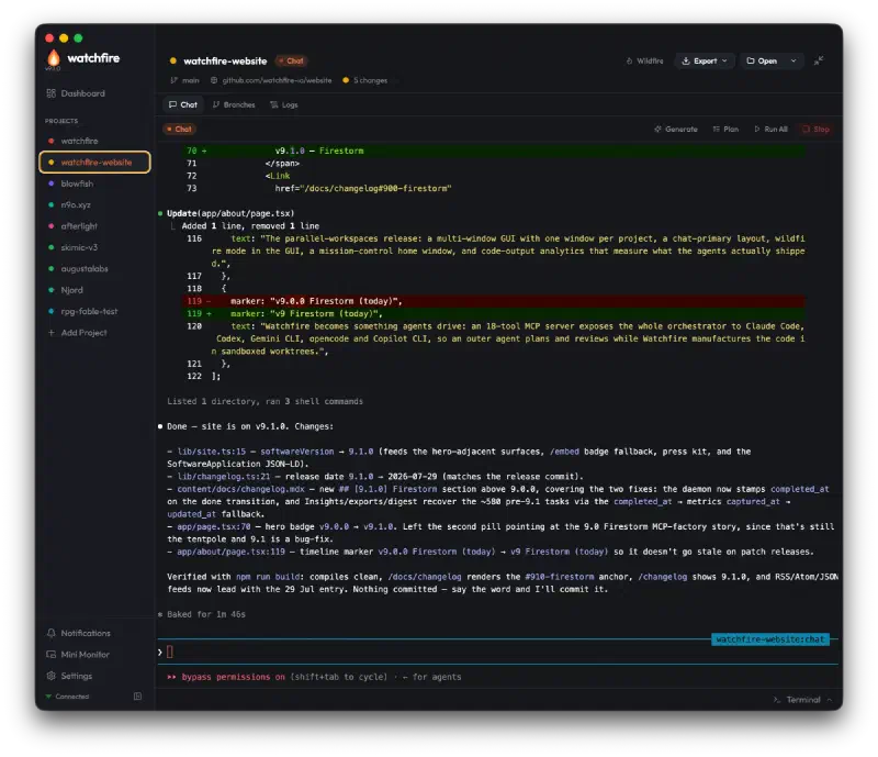 A Watchfire agent updating watchfire.io to v9.1