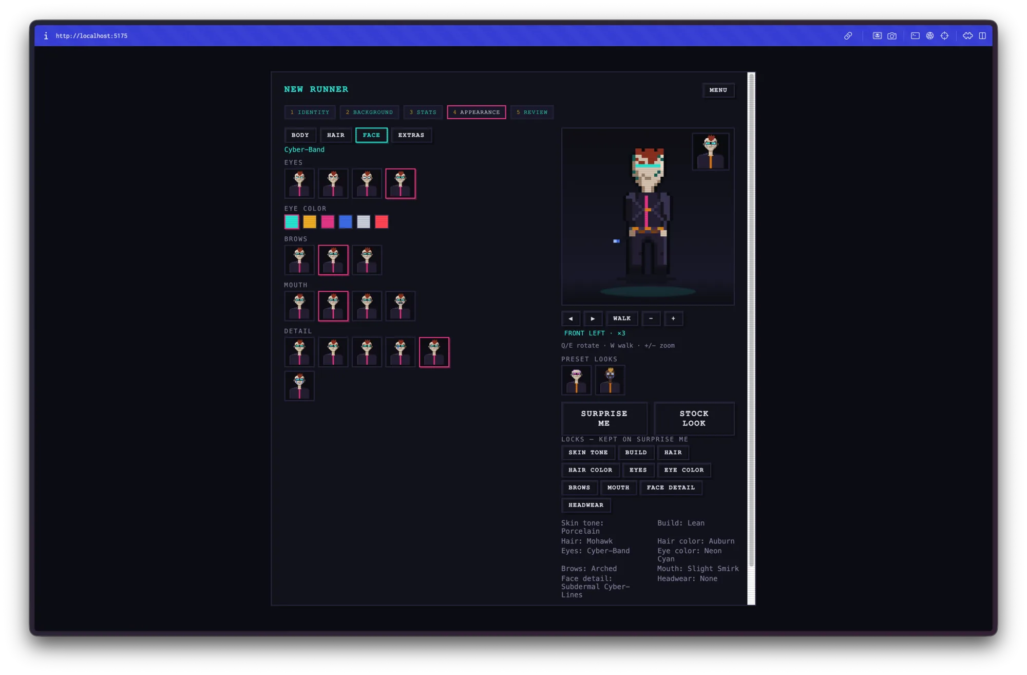 Neon Fableのキャラクター作成における外見の工程