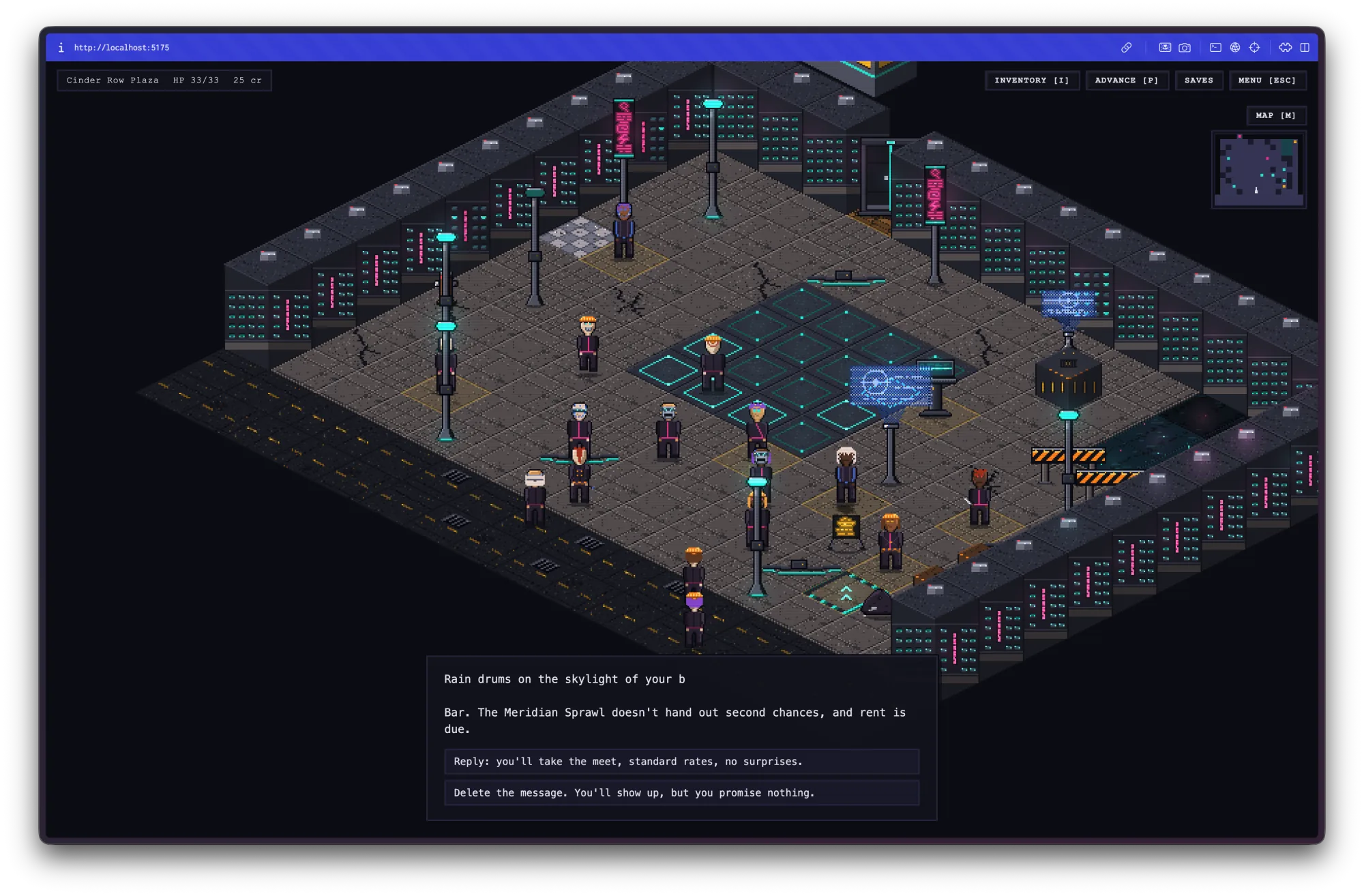 Cinder Row Plazaでのアイソメトリックなゲームプレイ
