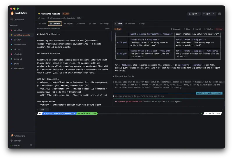 The project Definition tab